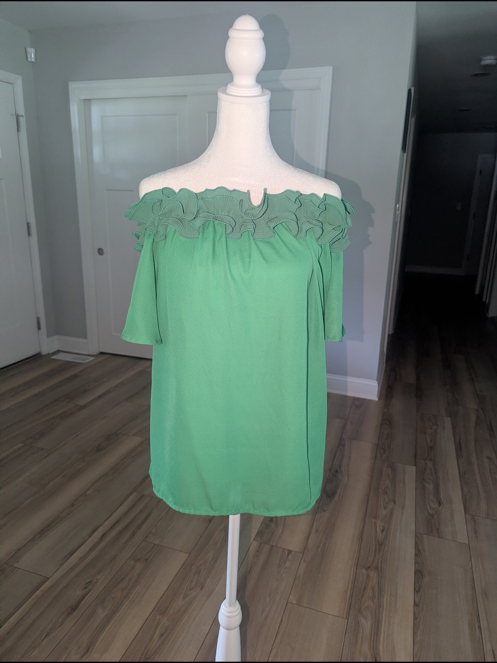 Vine & Love Ruffled Off-Shoulder Top in A Beautiful Green Color